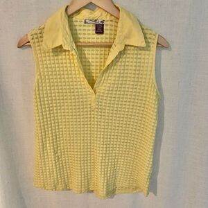 Roseme Womens Y2K Sleeveless Textured Collared‎ Top Size M Butter Yellow Retro